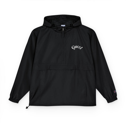 Anorak Jacket — Black Packable Champion Windbreaker with Curved 'Champion' Logo